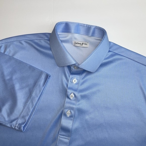 Collars & Co. Other - Collars & Co Dress Collar Polo Mens Large Blue Herringbone Short‎ Sleeve Golf